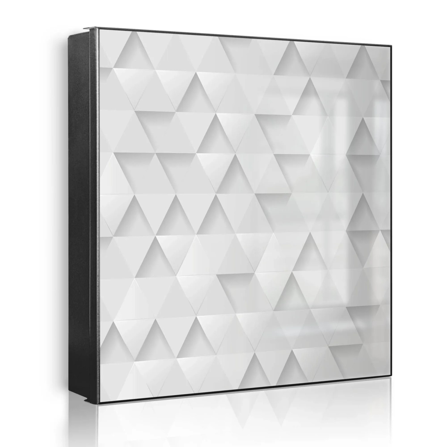 Banjado Großer Schlüsselkasten Metall 30x30cm Schwarz Scharnier Links 50 Haken Beschreibbar Magnetisch Motiv Weisse Dreiecke