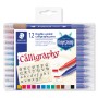 Staedtler Kalligraphie Doppelfasermaler Etui mit 12 bunten Stiften für Malzubehör.