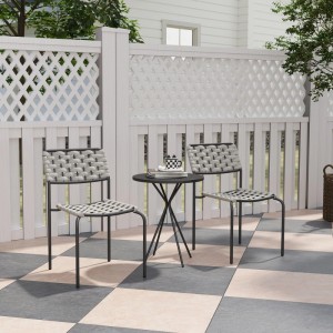 3-teiliges Polyrattan Gartenmöbel Set in Grau mit Tisch und 2 Stühlen für Terrasse oder Balkon.