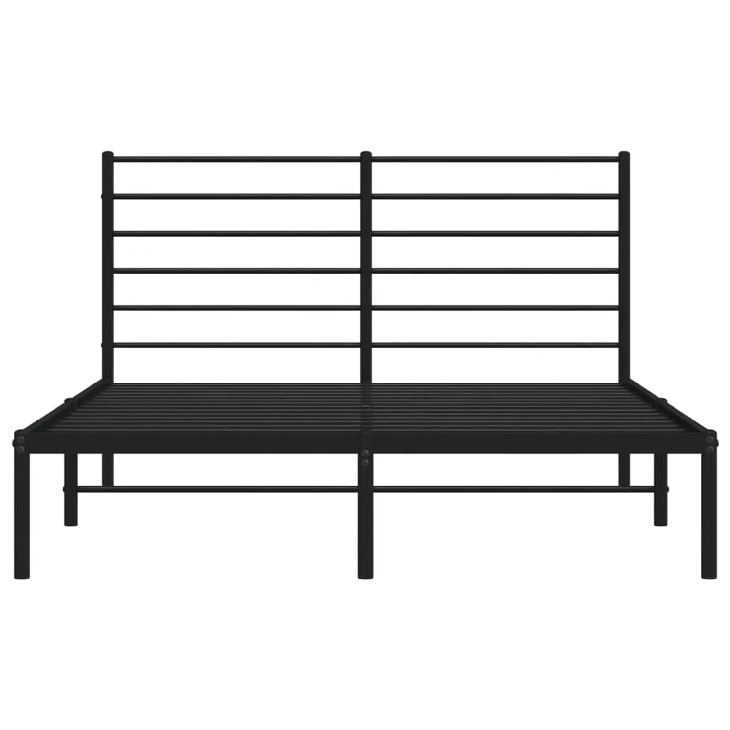 Schwarzes Metall Bettgestell 120x200 cm mit Lattenrost und Kopfteil.