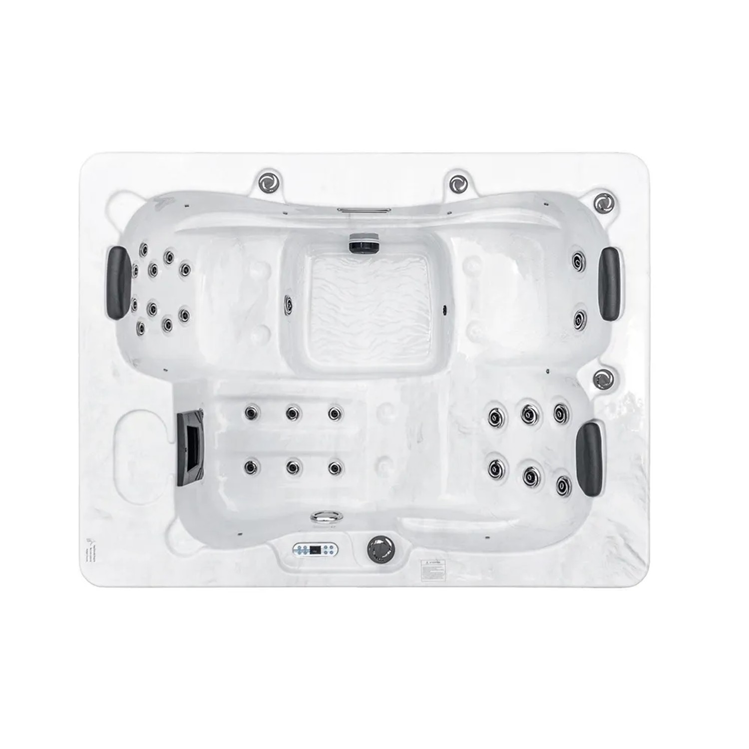 Draufsicht: Home Deluxe Outdoor Whirlpool White Marble Plus mit Treppe und Abdeckung.