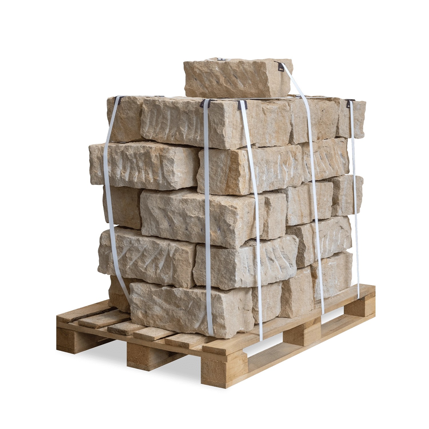 Palette Galamio Sandstein Randsteine, gespalten, 40x20x15 cm, rustikale Optik.