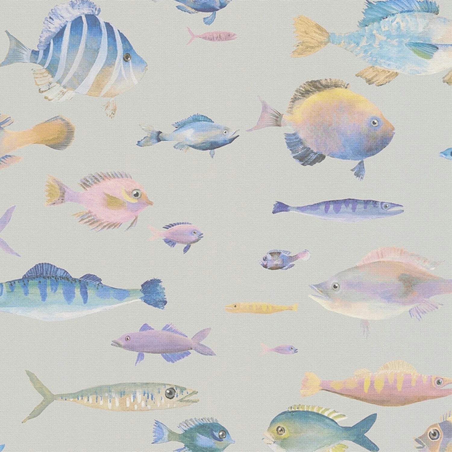 PROFHOME 396964-GU Kinder Tapete Tiermotiv Matt Grau Violett Gelb Blau 0,53 günstig online kaufen