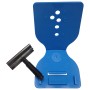 Leistenclip Easy-Fix: Blaue Schablone und Clip zur Montage von Sockelleisten.