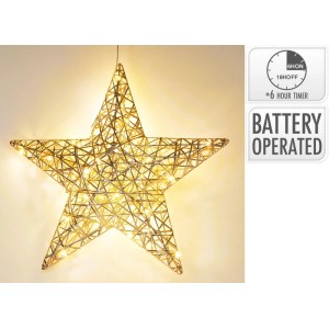 Goldener LED-Stern 40 cm mit warmweißen Lichtern, batteriebetrieben, ideal für Weihnachtsdekoration.