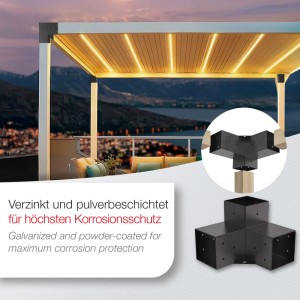 SOTECH Eckverbinder 90 x 90 mm 3-Wege-Verbinder Vierkant Stahl Verzinkt Schwarz Pulverbeschichtet für Höchsten Korrosionsschutz