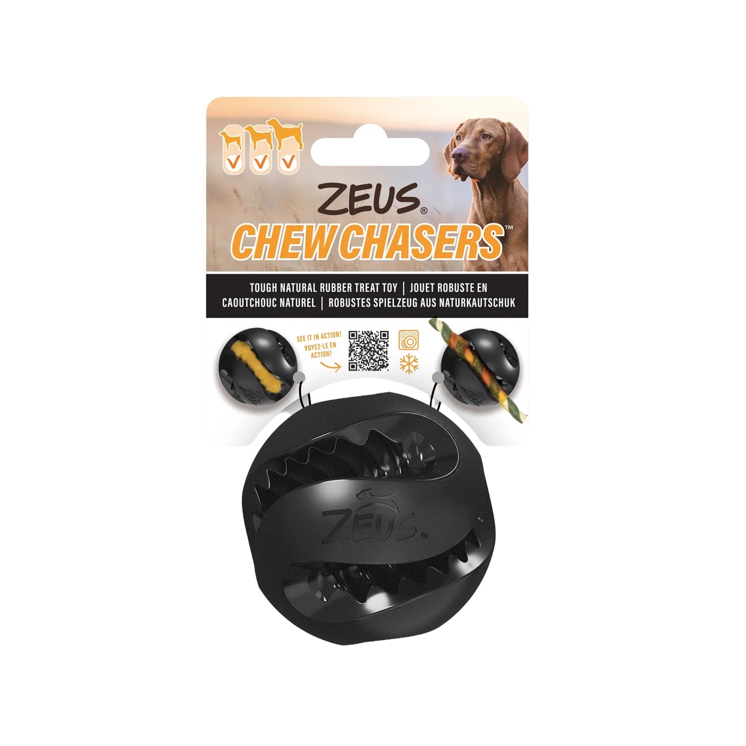 Zeus Hundespielzeug ChewChasers Treat Ball Ø 7,5 cm Schwarz
