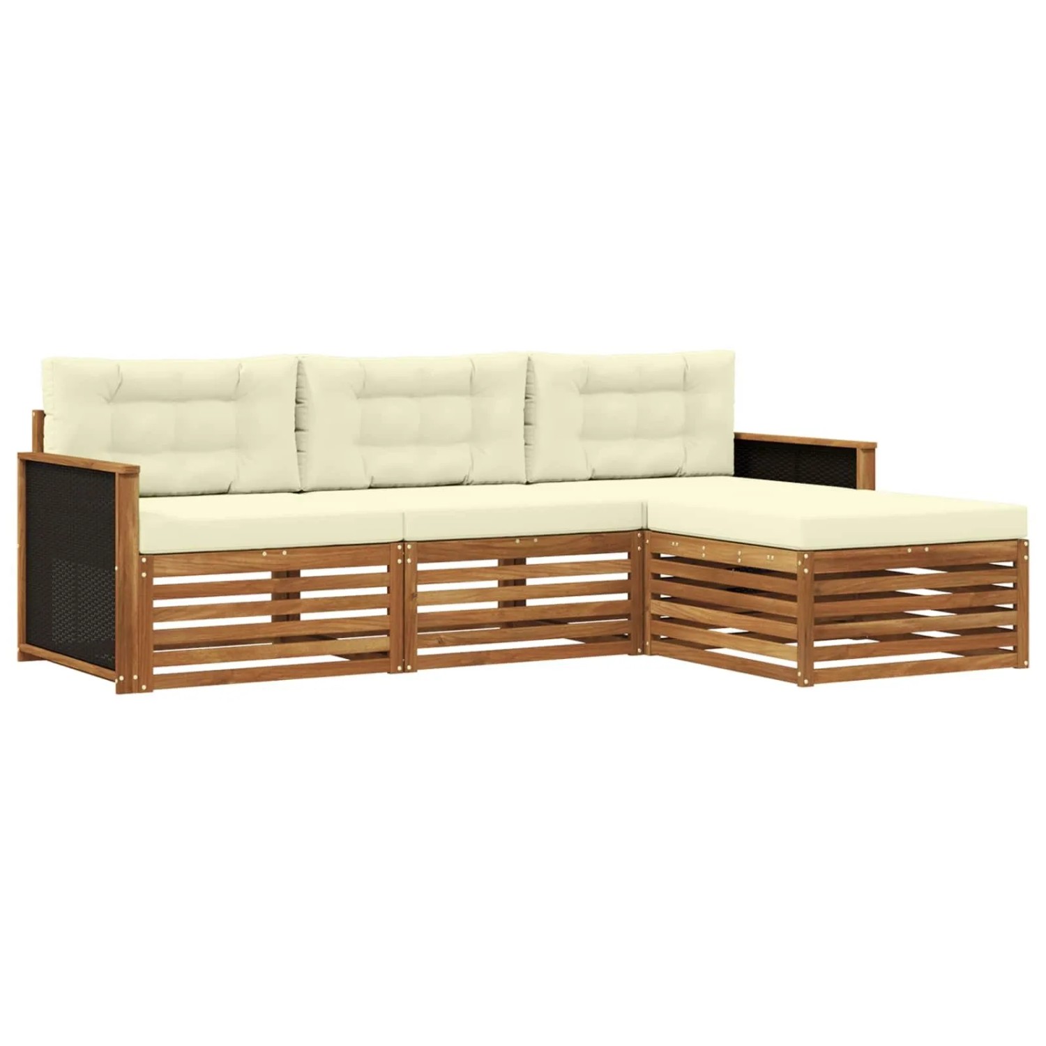 vidaXL Outdoor-Sofagarnitur mit Kissen 4 Stk Natur und Creme Polyester 3383193