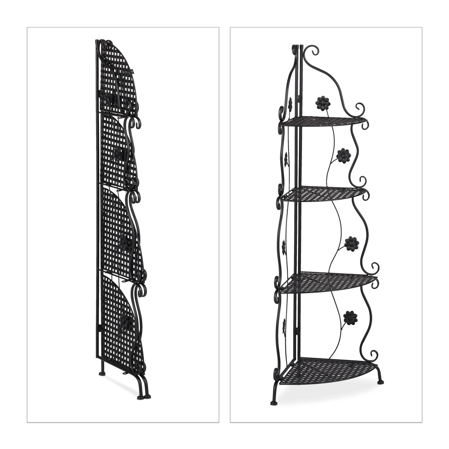 Relaxdays Blumenregal Metall Schwarz Klappbar 113,5 cm x 31 cm x 31 cm