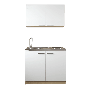 Respekta Küchenmöbel-Set Merle 6, 100 cm, Weiß: Miniküche mit Spüle, Kochfeld und Oberschränken.