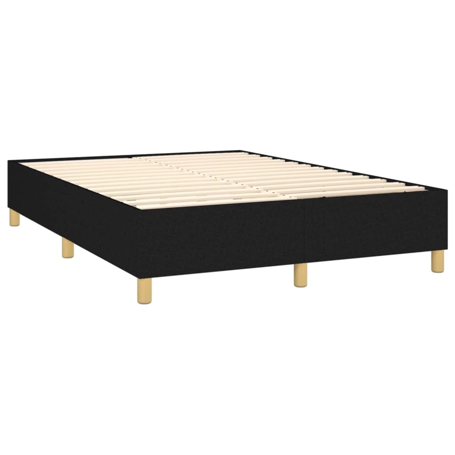 Schwarzes vidaXL Boxspringbett 140x190 cm mit Stoffbezug und Holzfüßen.