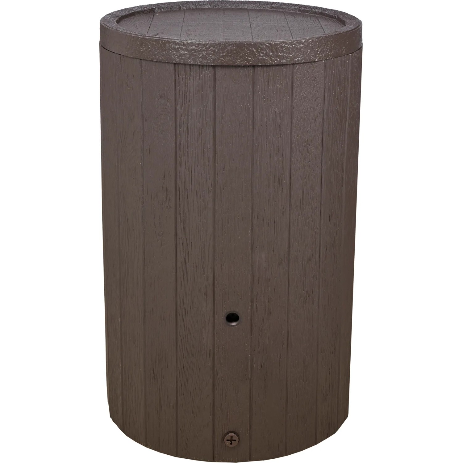 Brauner Garantia Regenspeicher Timber 230 l in Holzoptik. Regentonne mit abnehmbarem Deckel.
