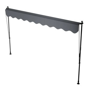 Graue Juskys Klemmmarkise Kapstadt 350x120 cm für Balkon & Terrasse, ohne Bohren montiert.