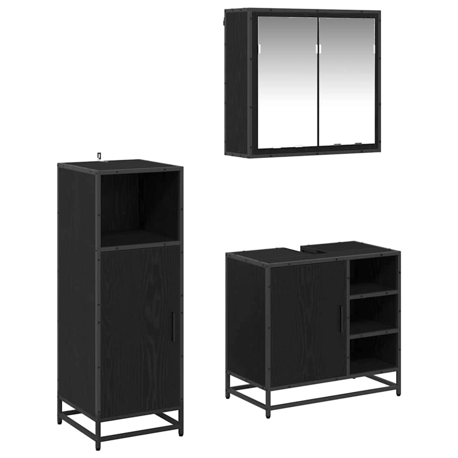 vidaXL Badezimmermöbel Set 3-Tlg Schwarz Eichen-Optik Holzwerkstoff 3402452 günstig online kaufen