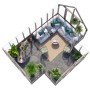 Palmako Gewächshaus Emilia 19 Grau (19,1 m²) mit Sitzbereich und Pflanzen, Vogelperspektive.