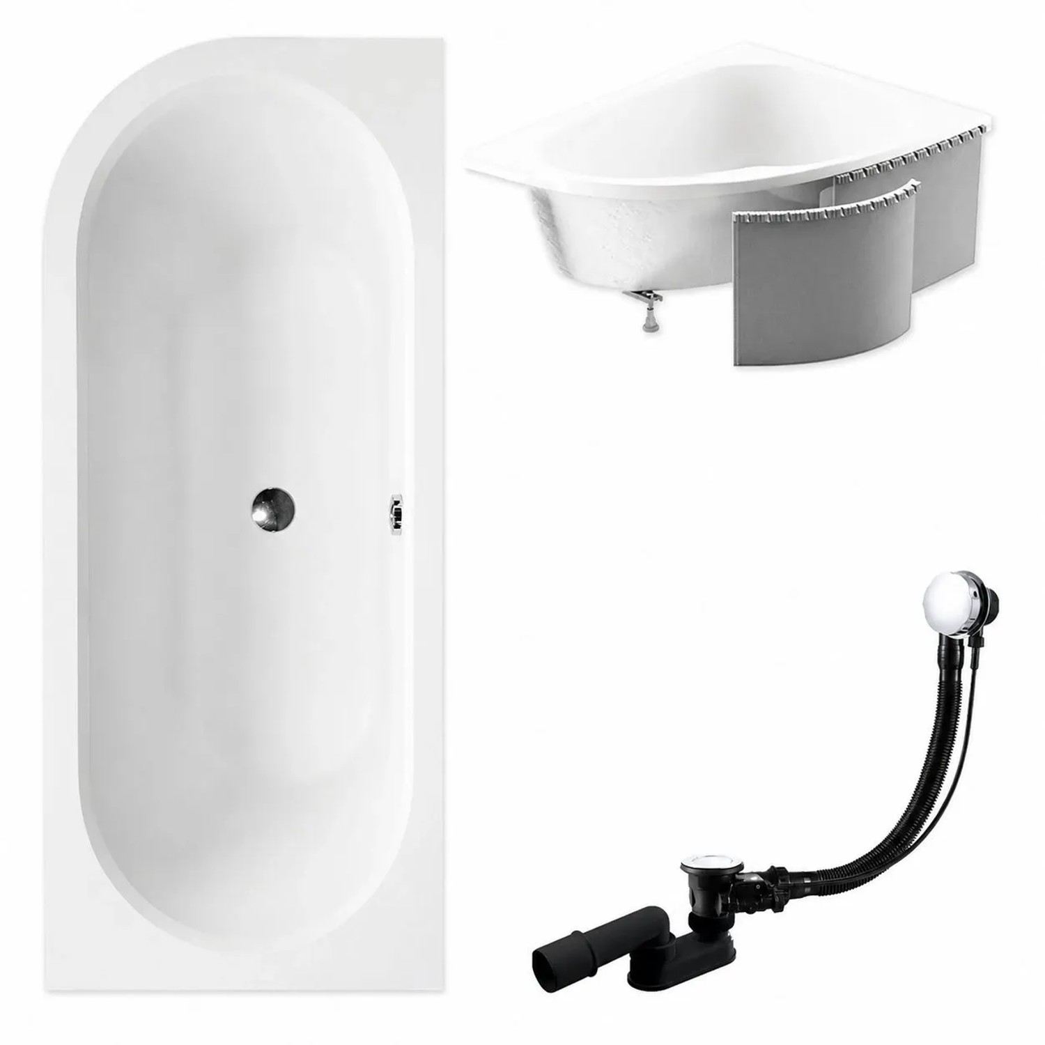 KOLMAN Badewanne Eckwanne 160 x 75 Cm Rechts Mit Styroporverkleidung Inkl. Ablauf Und Füße