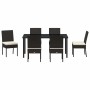 vidaXL Garten Essgruppe, 7-teilig, schwarz, Poly Rattan. Gartentisch mit 6 Stühlen und Sitzkissen.