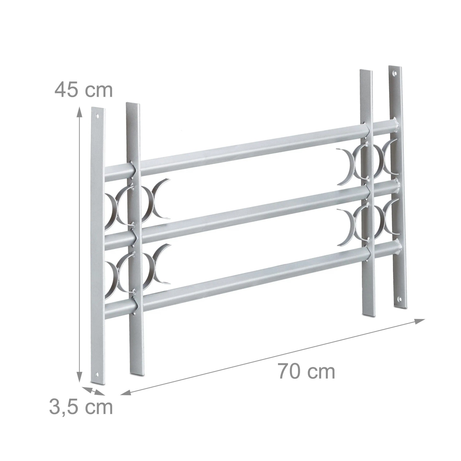 Ausziehbares, graues Relaxdays Fenstergitter aus Stahl, 45x70-105 cm, für Einbruchschutz.