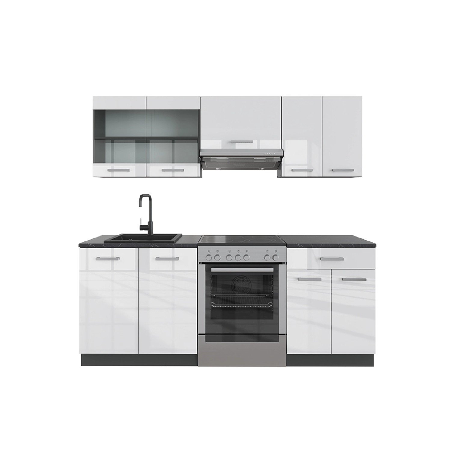 Vicco R-Line Küchenzeile Weiß Hochglanz/Anthrazit 200 cm ohne Arbeitsplatte günstig online kaufen