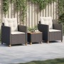 vidaXL Bistro-Set, 3-teilig, schwarz, Poly Rattan, Akazienholz, mit Kissen.