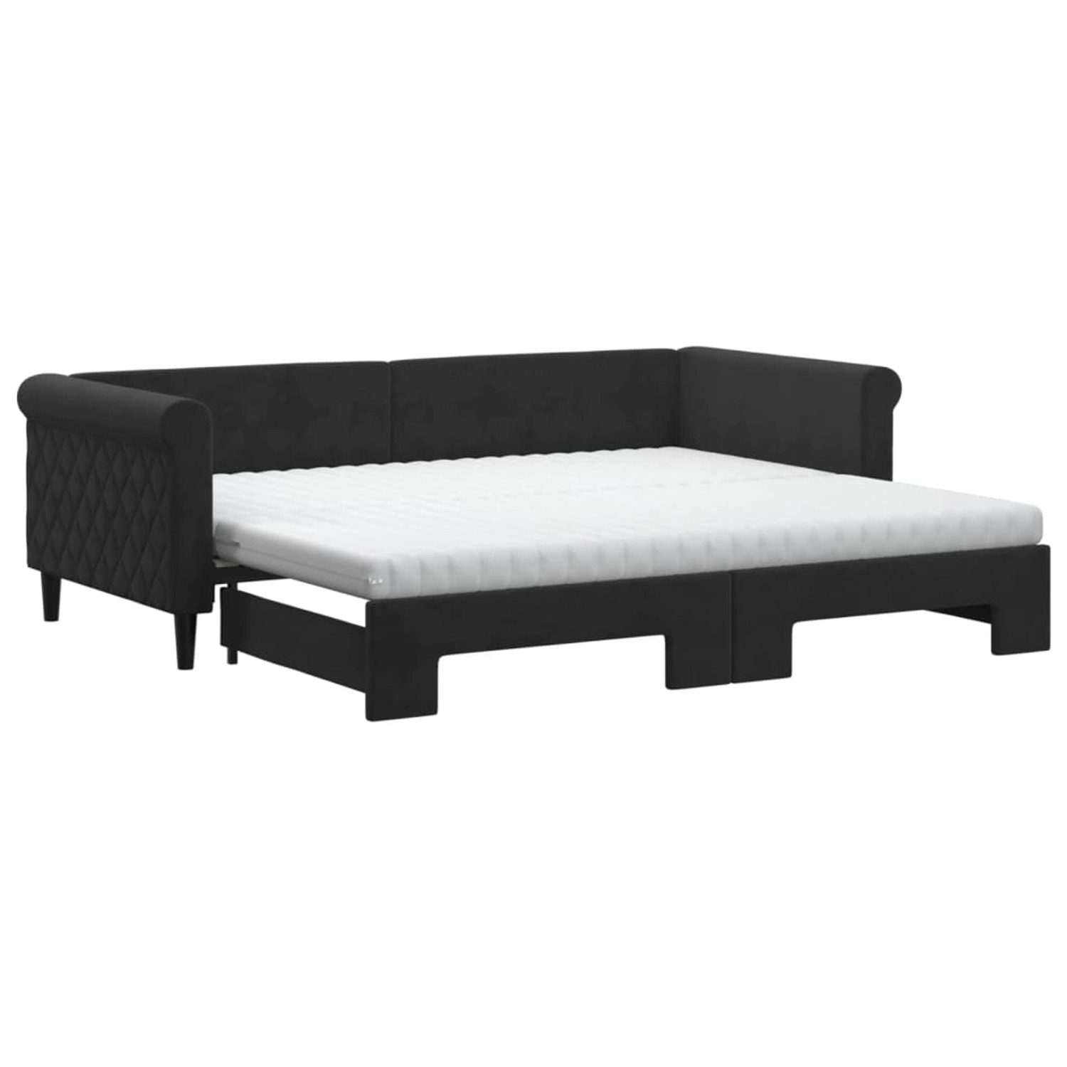 vidaXL Tagesbett Ausziehbar mit Matratzen Schwarz 90x200 cm Samt1884562