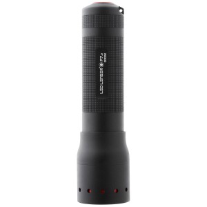 Schwarze Ledlenser T² Taschenlampe (240 lm) mit Diamantriffel-Oberfläche.