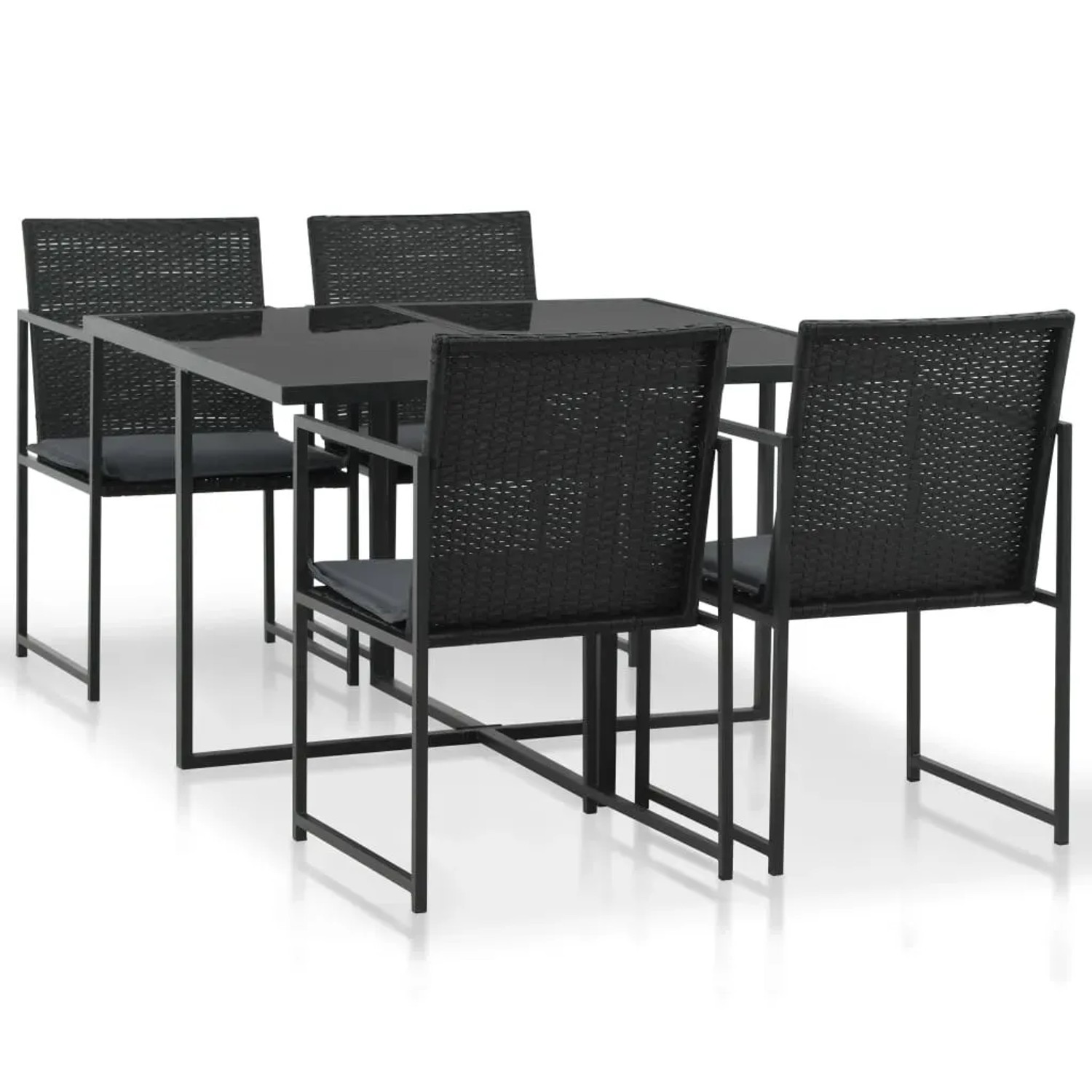 vidaXL 5-Tlg Garten-Essgruppe mit Auflagen Poly Rattan Schwarz 44443