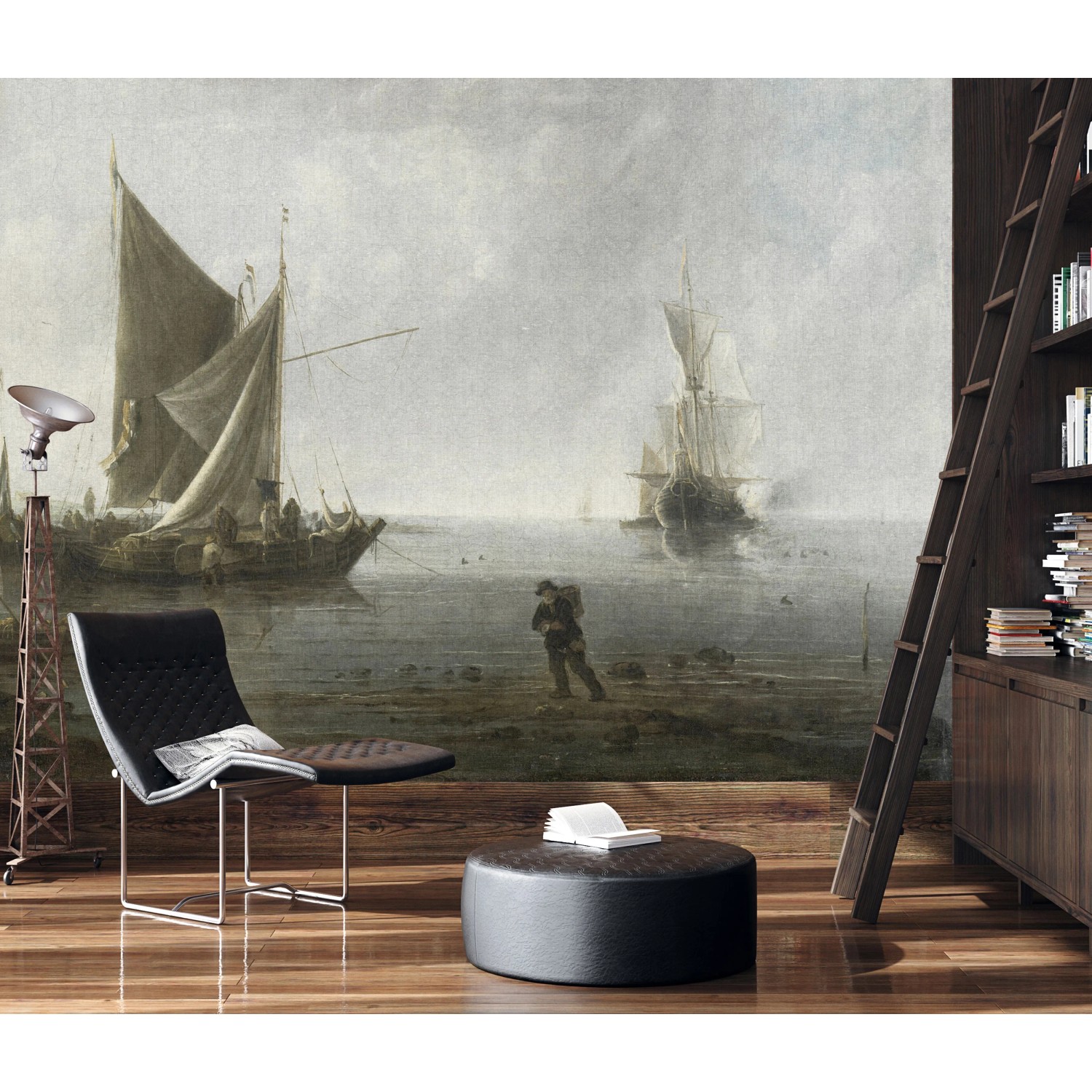 Erismann Fototapete Zooom Anchored Ships mit Segelschiffen und maritimer Szene.