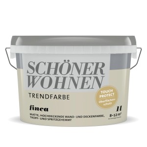 Eimer Schöner Wohnen Trendfarbe Finca, matte Wandfarbe in hellem Farbton, 1 Liter.