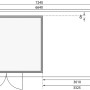 Grundriss Karibu Holz-Gartenhaus Karlskoga 4: Maße und Details des unbehandelten Pultdach-Gartenhauses.