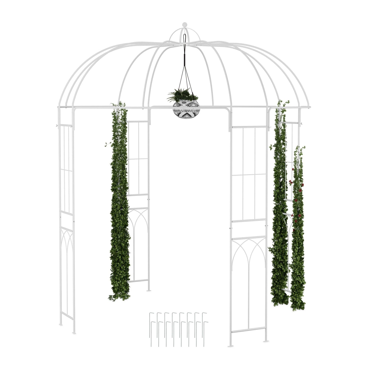 Relaxdays Rosenpavillon Metall Weiß Pulverbeschichtet Wetterfest 269 cm x 211 cm x 211 cm 13,5 kg