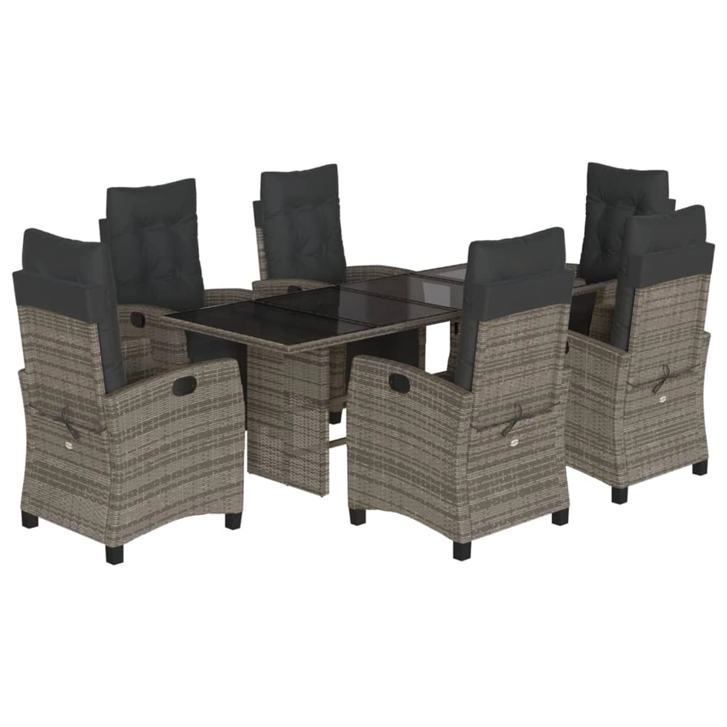 vidaXL 7-Tlg Garten-Essgruppe mit Kissen Grau Poly Rattan 3212924 günstig online kaufen