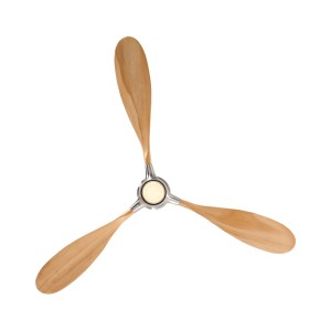 CASAFAN Deckenventilator Helico mit Buche-Holzflügeln und Chrom-Gehäuse.