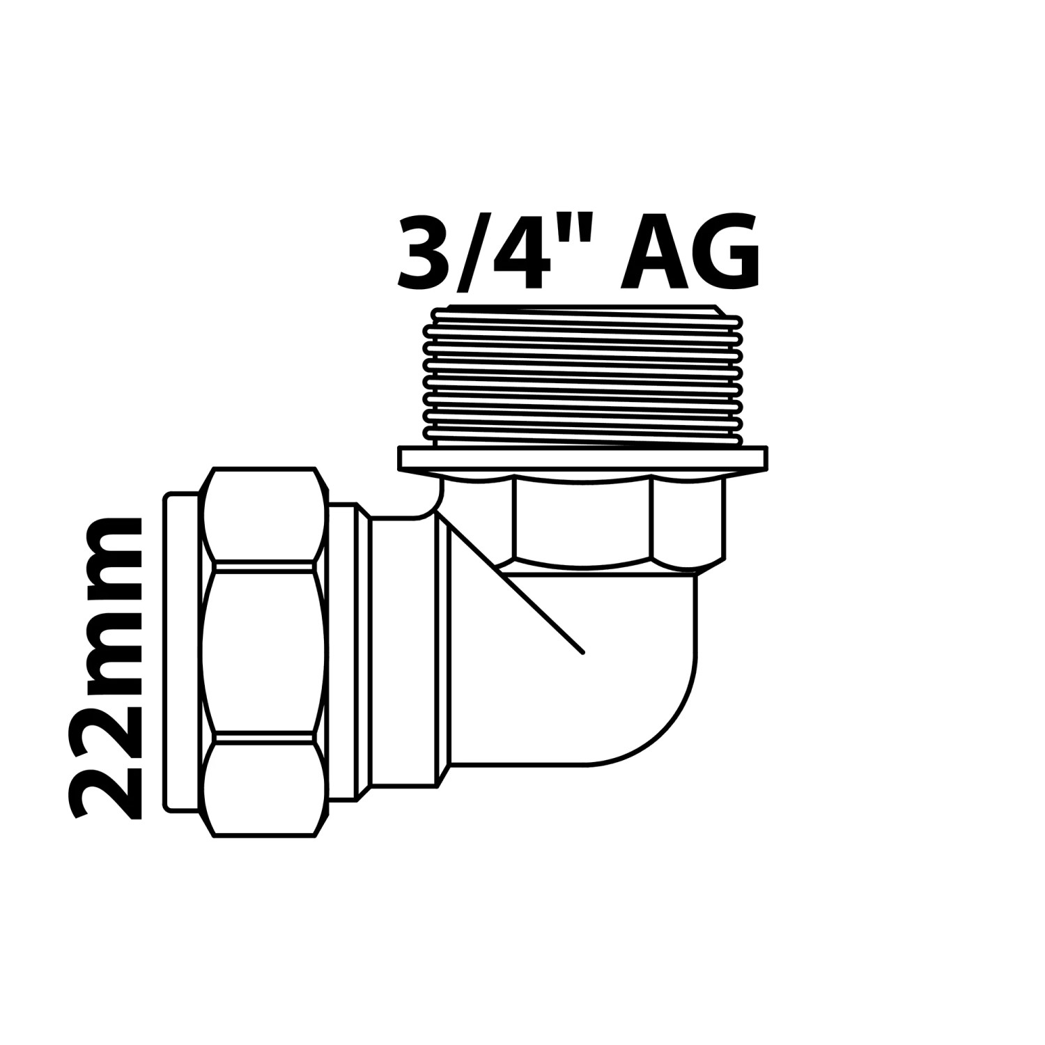 Produktbild von MegaHaustechnik 90° Winkelkupplung 3/4 Zoll AG – Für Kupferrohr 22 Mm, Mit Klemmring