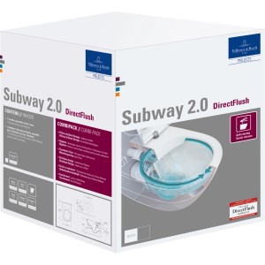 Verpackung des Villeroy & Boch WC-Sets Subway 2.0 mit spülrandlosem WC und WC-Sitz.
