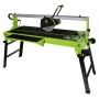 Grün-silberne Zipper Fliesenschneidmaschine ZI-FS250-1200 mit Diamantscheibe, 1200mm Schnittlänge, klappbaren Füßen.