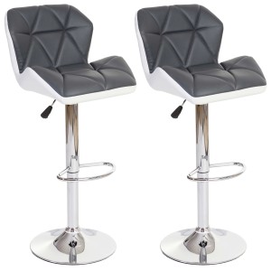 PROREGAL 2er-Set Barhocker grau/weiß, Kunstleder, höhenverstellbar, mit Lehne und Chromgestell.