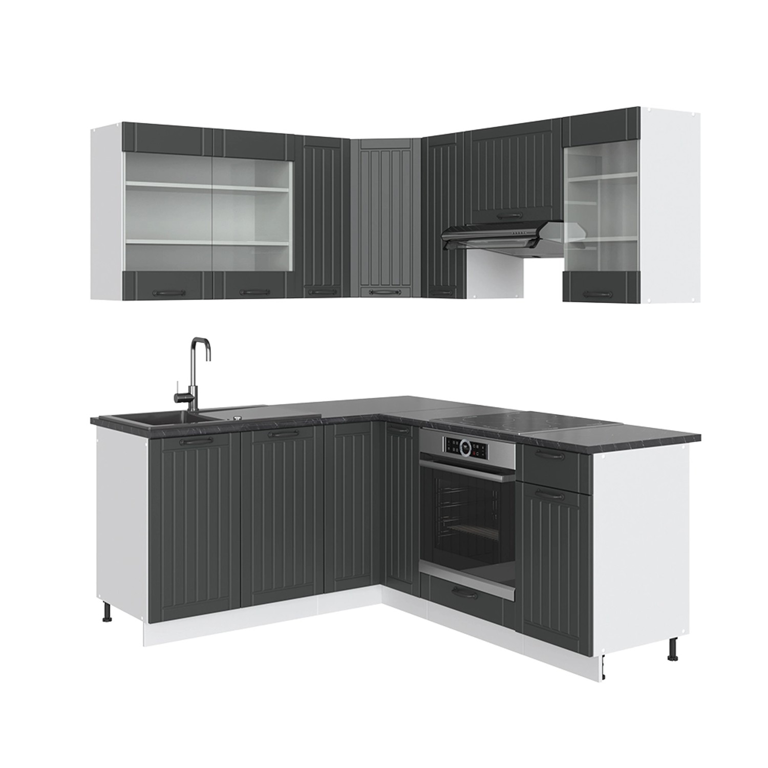 Vicco Fame-Line Eckküche Anthrazit Landhaus/Weiß 160 x 60 cm ohne Arbeitspl günstig online kaufen