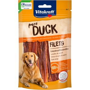 Vitakraft Pure Entenbrustfiletstreifen, 80g Packung Hunde-Kaustreifen mit Hund.