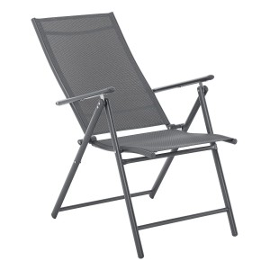 Anthrazitfarbener Juskys Gartenstuhl Calena, klappbar und verstellbar.