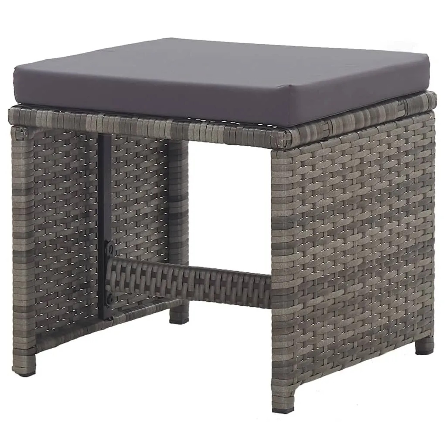 Anthrazitfarbener Gartenhocker aus Rattan mit dunklem Sitzkissen, vidaXL, 2er-Set.