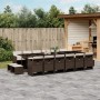 vidaXL Garten-Essgruppe, 17-teilig, braunes Poly Rattan mit Tisch, Stühlen, Hockern und Kissen.