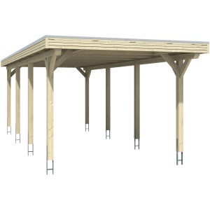 Skan Holz Carport Spessart, schiefergrau, 355x846cm, mit Aluminium-Dachplatten und 8 Pfosten.