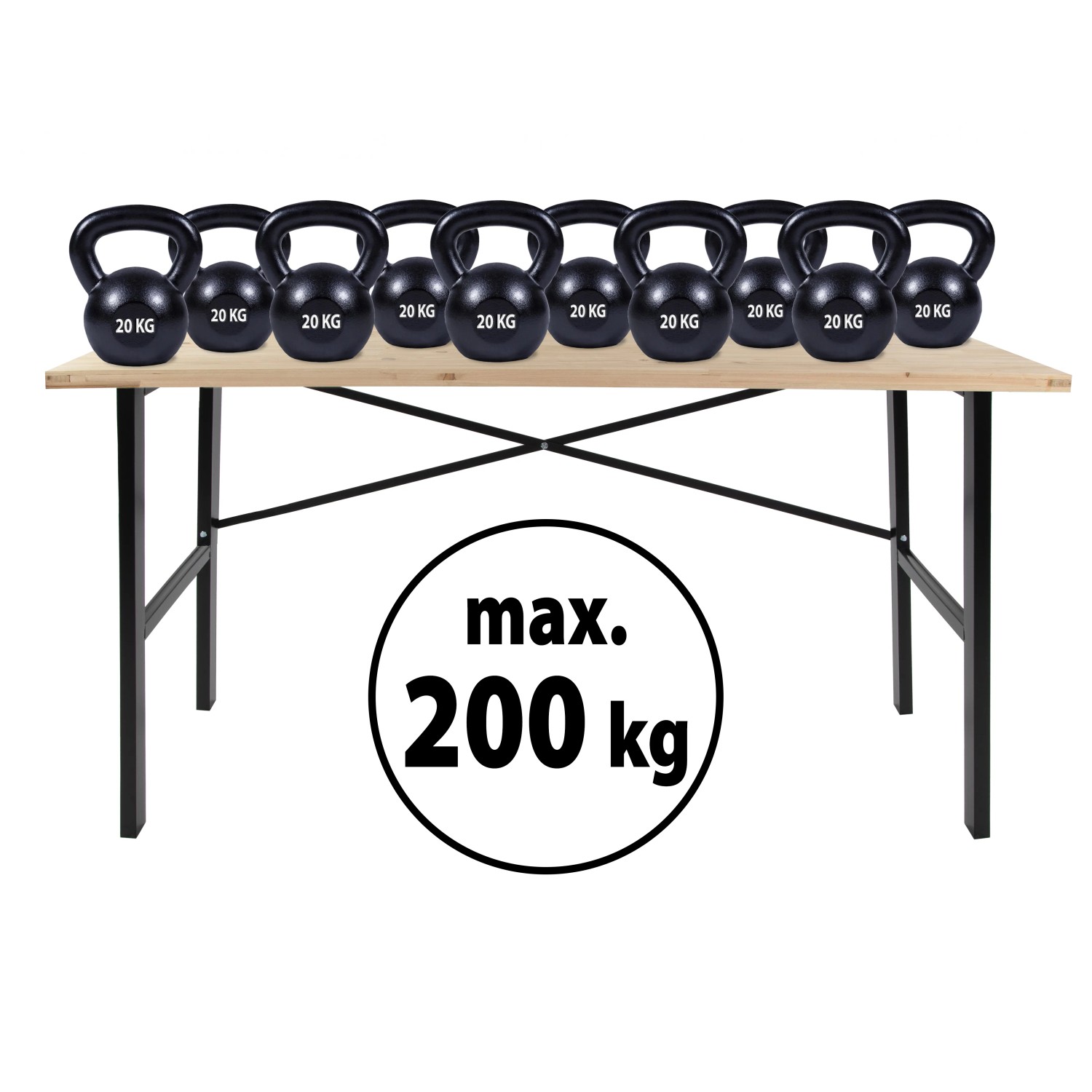 rikta Werkbank 159 cm mit Gewichten, Belastbarkeit 200 kg, ideal für Werkstatt & Hobby.
