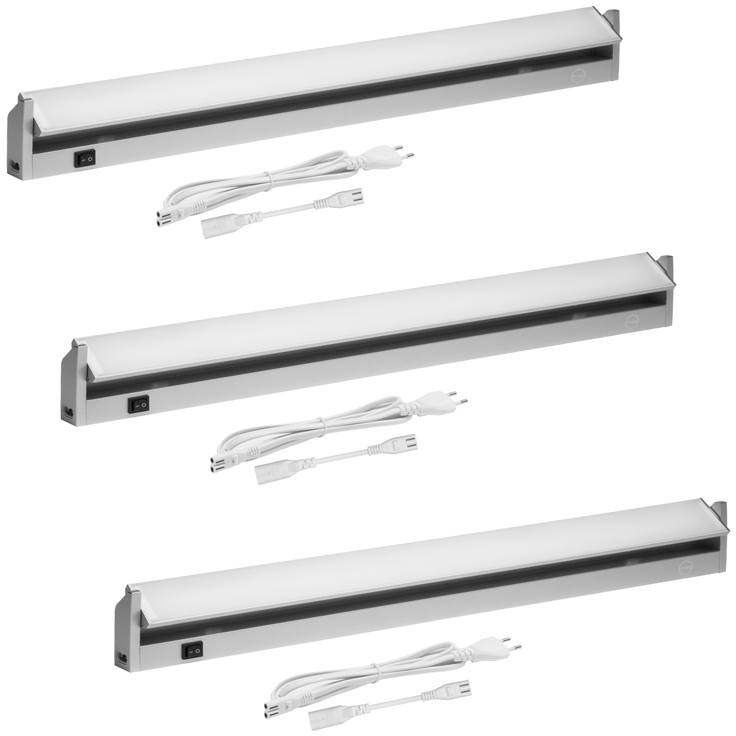 Oktaplex 3er Set LED Unterbauleuchte Schwenkbar 90cm Aluminium Warmweiß 230V mit Schalter