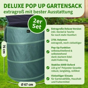 TTL GARDEN Pop Up Laubsack DELUXE 270 L 2er Set – 220 g/qm Gartensack Mit Deckel Tasche Selbststehend