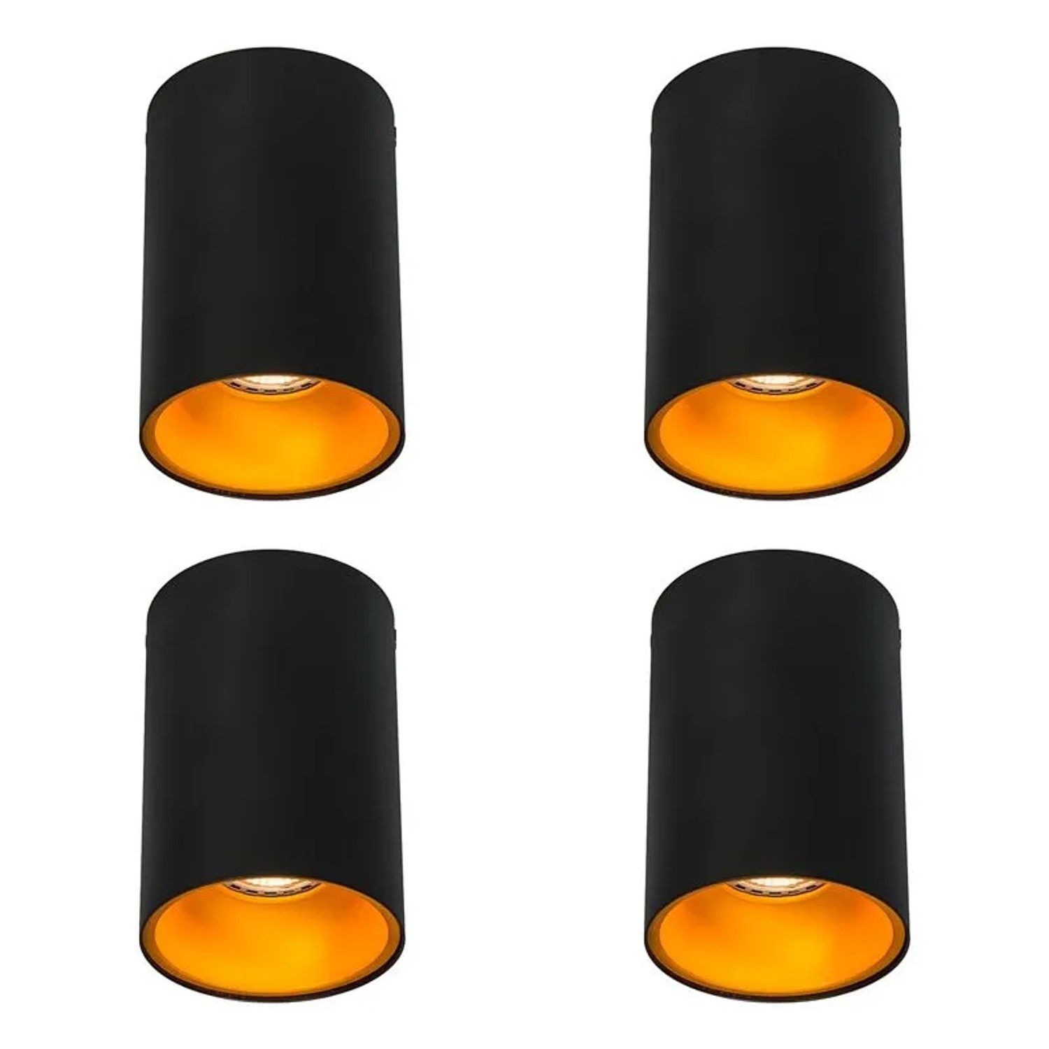 QAZQA Set mit 4 Modernen Strahlern Schwarz mit Gold GU10 50mm Deep