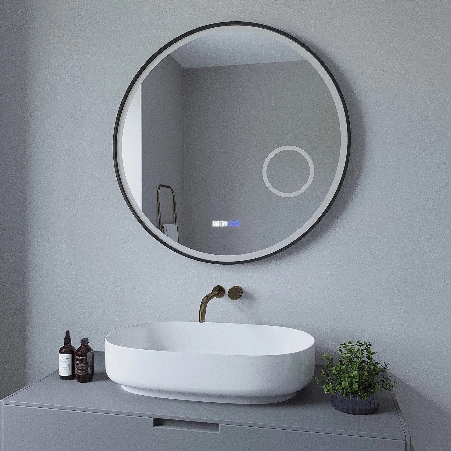 Aquabatos Rund Spiegel 80 cm LED Badspiegel mit 3-Fache Vergrößerung Badezimmerspiegel mit Beleuchtung Lichtspiegel Antibeschlag Aluminiumrahmen_3