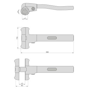 Technische Zeichnung einer Basi Lenkradkralle KFZ 103 Diebstahlsicherung mit Maßen.