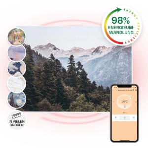 Klarstein Wonderwall Air Art Smart Infrarotheizung 80x60 cm 500 W Wandmontage App-Steuerung Motiv Berg Weiß